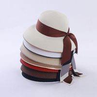 Duży brzeg kokarda plaża kobiece francuski kapelusz wypoczynek Hepburn ochrona przed słońcem Retro lato słomkowy cień podróż wakacje dziki rondo 3